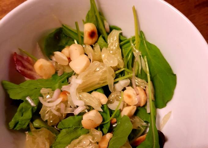 Steps to Make Quick Mixed greens and pomelo salad with passionfruit dressing