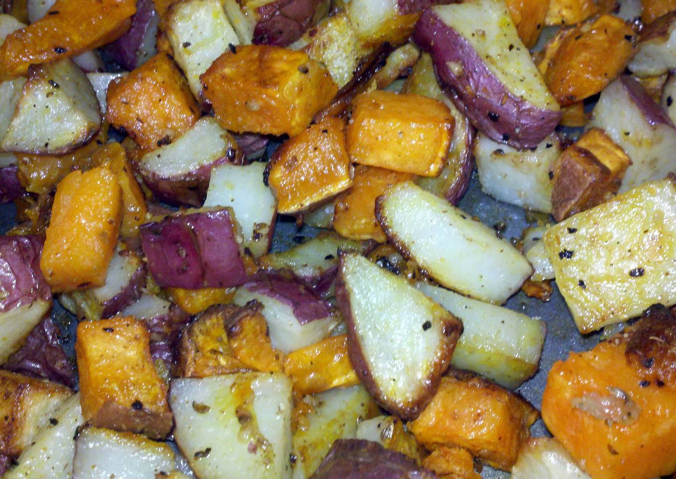 roasted red and sweet potatoes