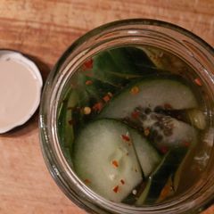 A picture of Make your own picked cucumber with pickle jar brine.