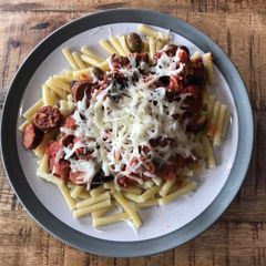 A picture of Ultimate vegan sausage and mushroom pasta.