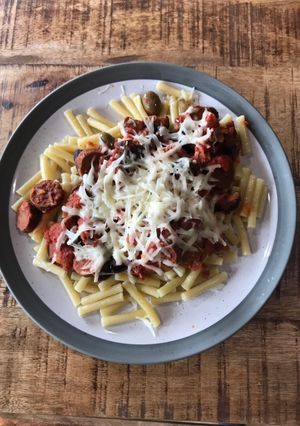 A picture of Ultimate vegan sausage and mushroom pasta.
