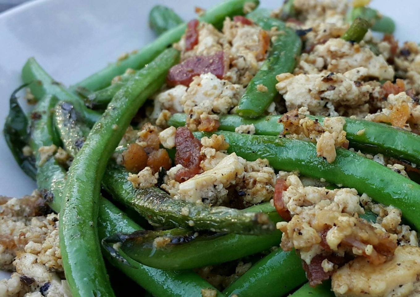 String Bean with Mashed Tofu Stir Fry