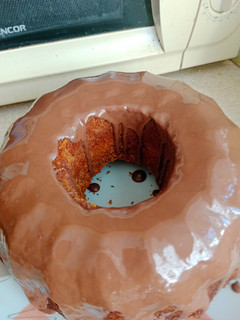 A picture of Marble cake with chocolate icing.