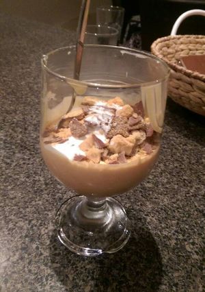 A picture of White chocolate and salted caramel mousse.