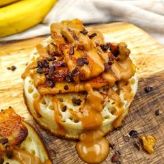 A picture of Sourdough Crumpets With Caramalised Banana, Walnuts & Biscoff.