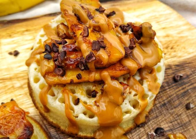 Sourdough Crumpets With Caramalised Banana, Walnuts & Biscoff