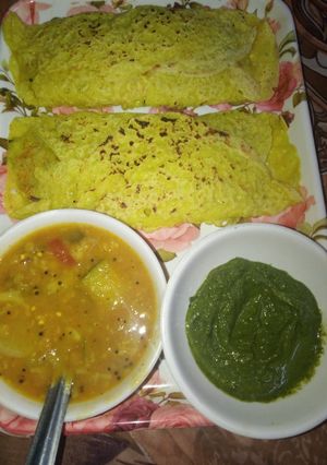बेसन डोसा सांबर धनिया चटनी रेसिपी मुख्य फोटो