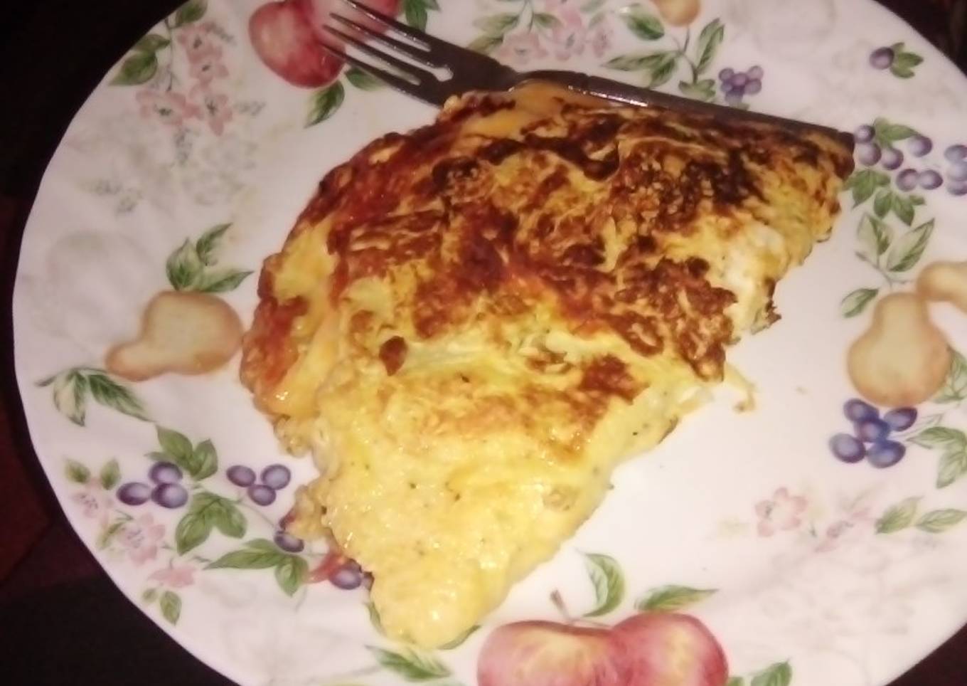 Cheese and hard salami omelette