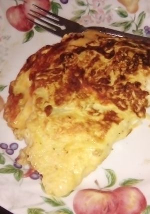 A picture of Cheese and hard salami omelette.