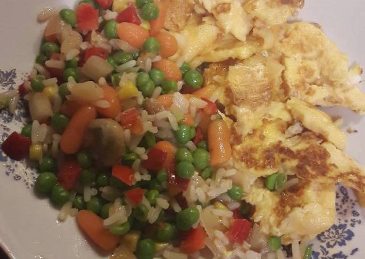 Veggies in butter with cheese omelette