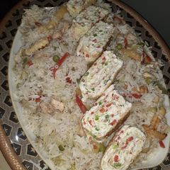 Chinese Rice with Korean Egg Rolls A picture of Chinese Rice with Korean Egg Rolls.