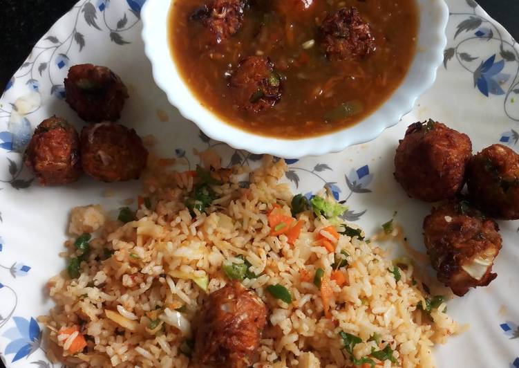 How to Make Perfect Veg fried rice with Manchurian in gravy