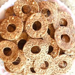 A picture of Doughnut shaped wheat flour Farsi puri#deepfriedsnacks.