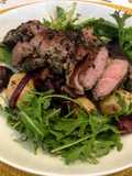 Herby Lamb Leg Steak with Homemade Cherry and Potato Salad