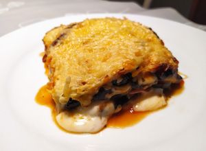 Foto principal de Lasaña de berenjena, jamón York y queso en airfryer