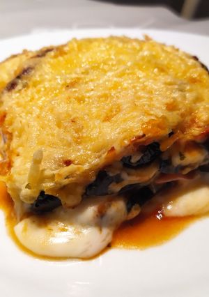 A picture of Eggplant, Ham, and Cheese Lasagna in Air Fryer.
