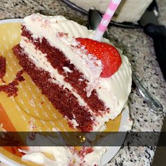 A picture of Red Velvet Cake with Homemade Icing.