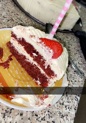 A picture of Red Velvet Cake with Homemade Icing.