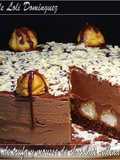 Tarta de crema de trufa y mousse de chocolate rellena de profiteroles