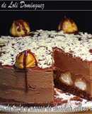 Tarta de crema de trufa y mousse de chocolate rellena de profiteroles
