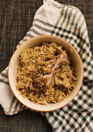 A picture of Spicy Chicken Biryani in a Pressure Cooker.