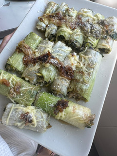 Una foto de Canelones de puerro rellenos