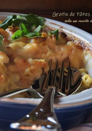Une photo de Gratin de pâtes au Beaufort comme celui de C. Lignac