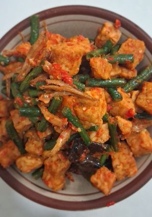 Foto resep Sambal kacang panjang, tempe, dan ikan teri