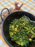 Muli ka saag stir fried with besan (Radish greens with Gram flour)