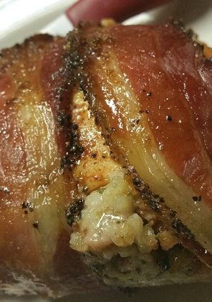 A picture of Boudin stuffed chicken breast.