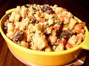 A picture of cornbread sausage stuffing