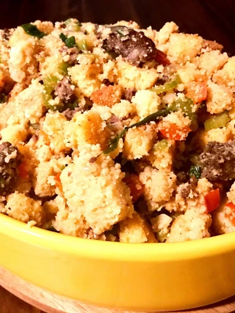 Recipe Cornbread Stuffing with Wagyu Cajun Sausage the Delicious Really delicious