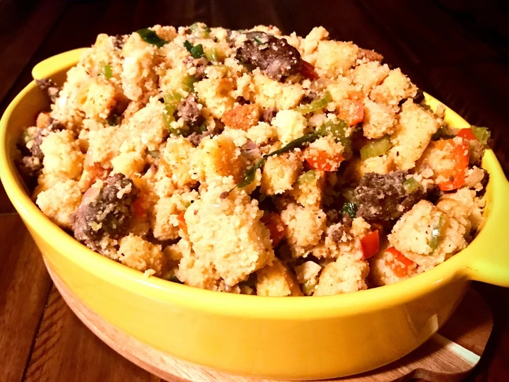Recipe Cornbread Stuffing with Wagyu Cajun Sausage the Delicious Really delicious
