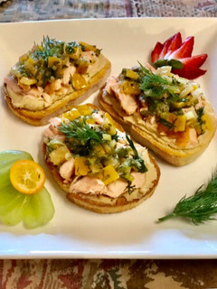 A picture of Meyers lemon 🍋 Dill relish On top of hummus Toast.