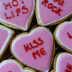 A picture of Vickys 'Love Hearts' Valentine Cookies, GF DF EF SF NF.