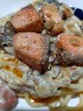 Long Macaroni Creamy Cheesy Sauce Salmon Topping DaMuDza