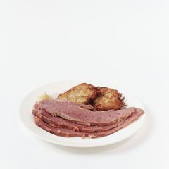 A picture of Salt Beef and Potato Latkes.