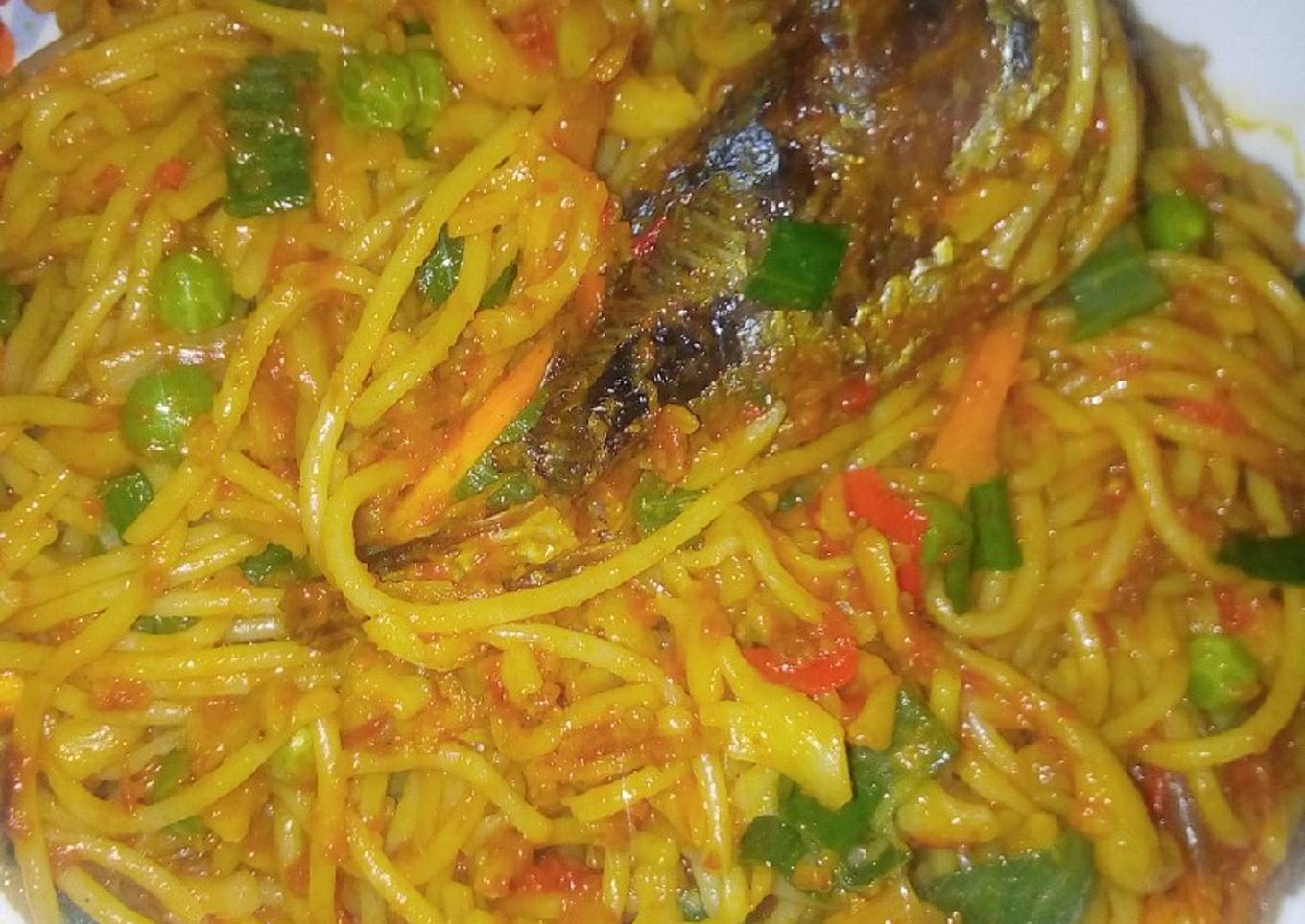 Spaghetti surprise and Fried fish