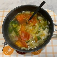A picture of Seafood medley veggie soup.