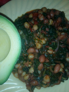 A picture of Githeri mixed with greens.