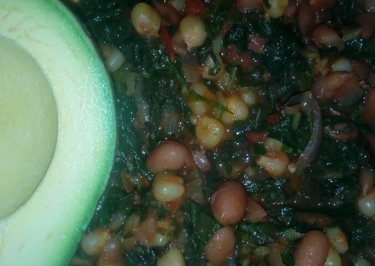 Githeri mixed with greens