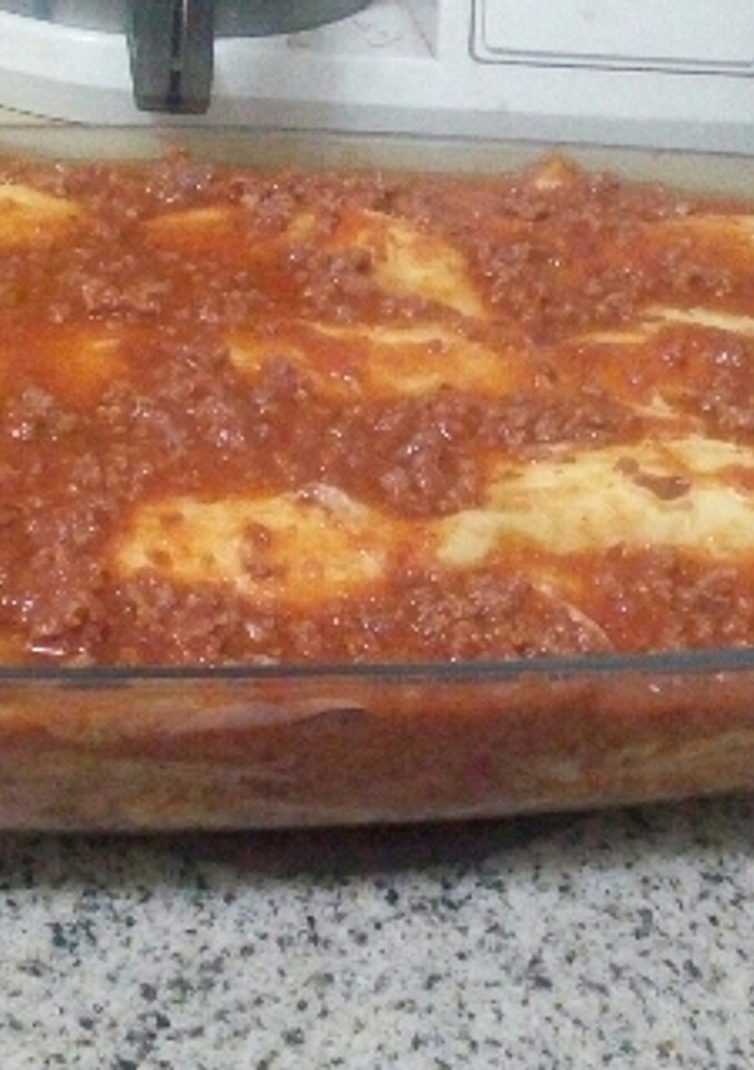 Una foto de Lasaña con panqueques!