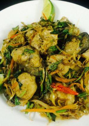 Hình của món Hàu sữa xào sa tế.