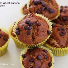 A picture of Eggless Whole Wheat Banana Chocochip Muffin.