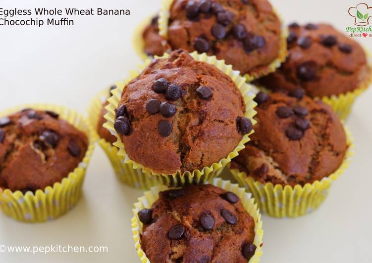 Recipe of Perfect Eggless Whole Wheat Banana Chocochip Muffin