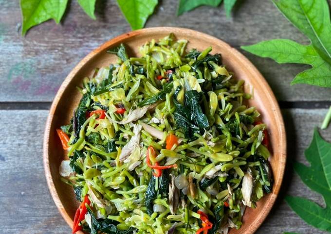 Bagaimana Menyiapkan Tumis Bunga, Daun Pepaya dengan Teri (Tidak Pahit) Anti Gagal