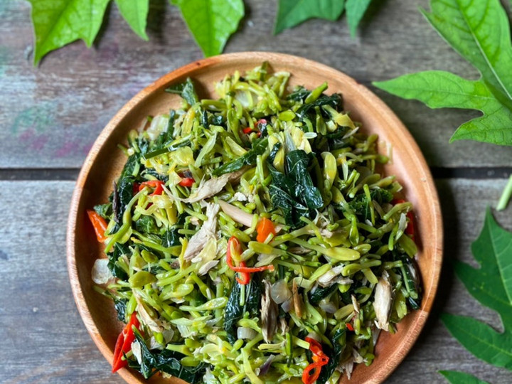 Bagaimana Menyiapkan Tumis Bunga, Daun Pepaya dengan Teri (Tidak Pahit) Anti Gagal