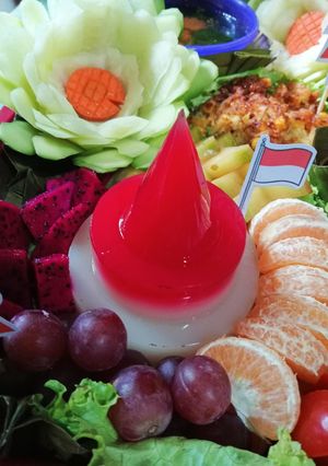 Foto resep Tumpeng dessert (Puding Merah Putih & Buah)
