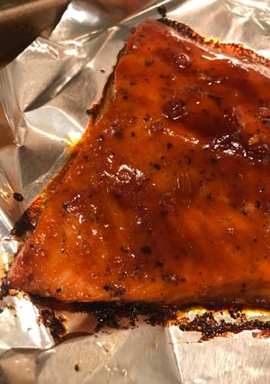 A picture of Not-exactly-gochujang Salmon.