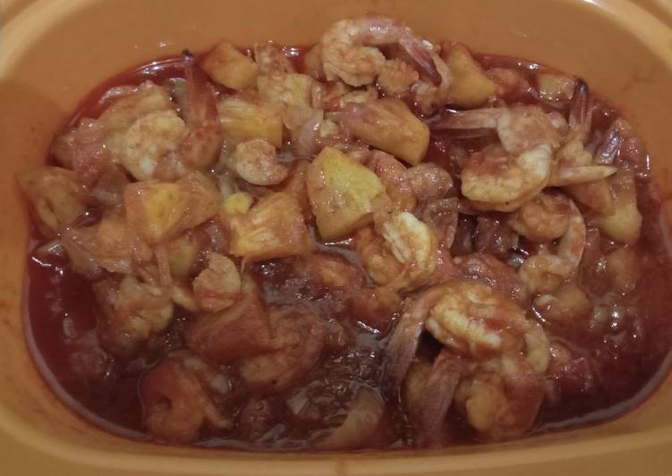 Langkah meracik 76. Udang Nanas Masak Saos, Bisa Manjain Lidah